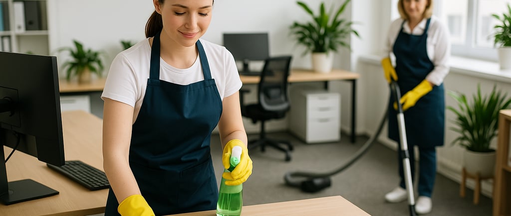 Zespół sprzątający czyści biuro w Gdańsku – profesjonalna usługa sprzątania powierzchni biurowych w Trójmieście.