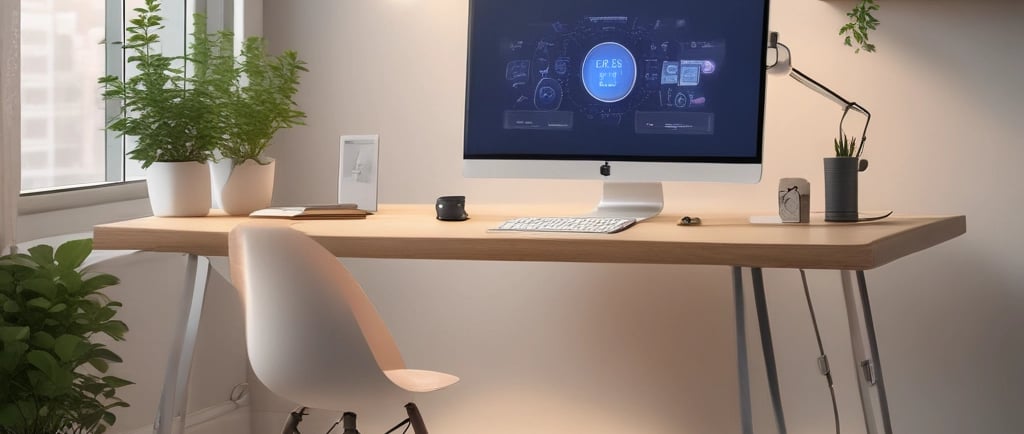 a computer desk with a monitor and a monitor