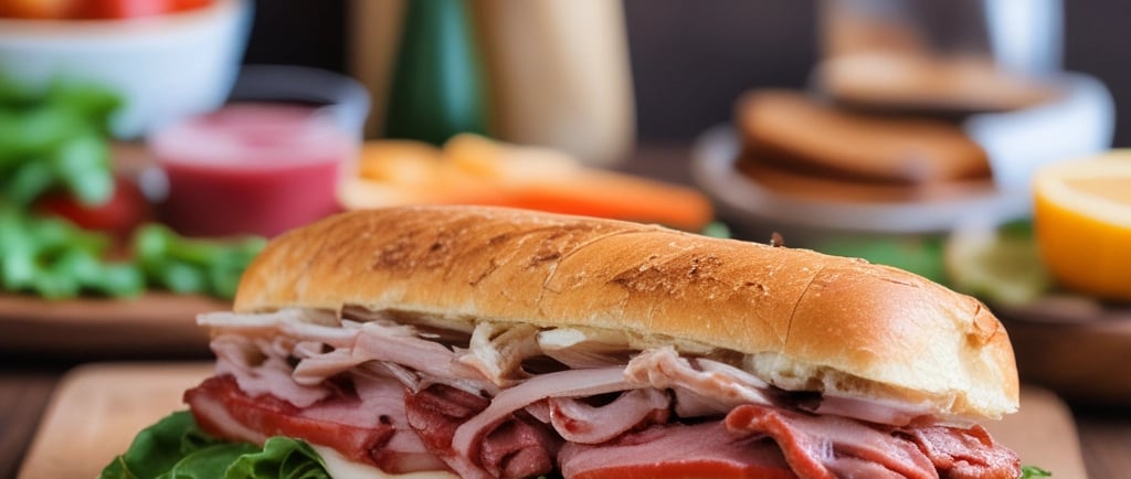 A brown and white dog walking across a dry grass field