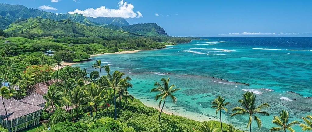 Vue panoramique sur Hawaii par beau temps - image créée par Intelligence Artificielle