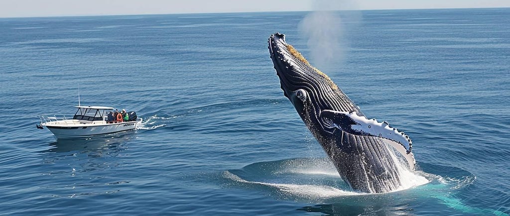 Baleine sautant près d'un bateau dans les eaux d'Hawaii - image créée par Intelligence Artificielle