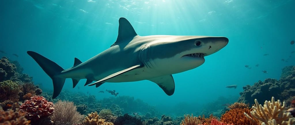 Requin nageant entre les coraux - image créée par Intelligence Artificielle