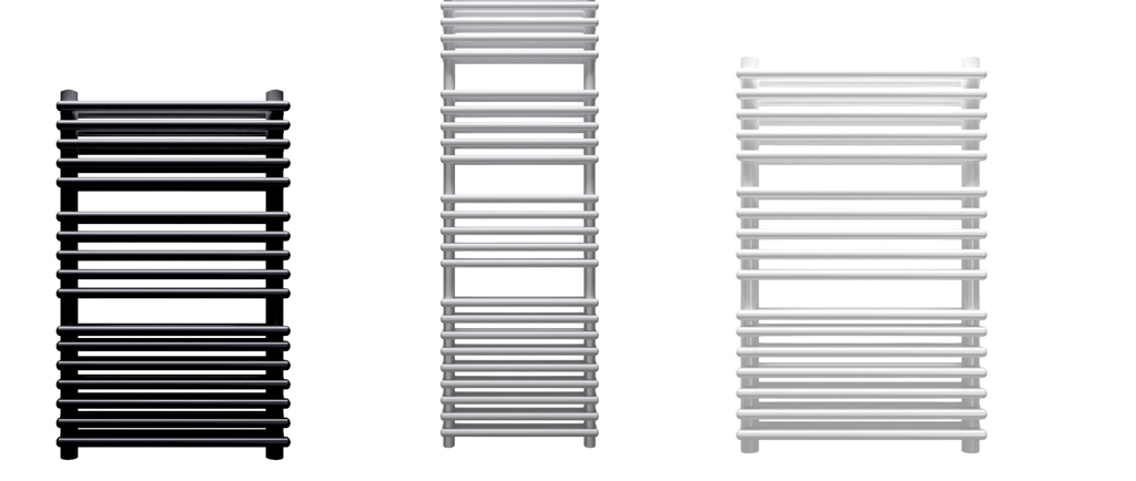 Various size high output towel rails in a range of colours