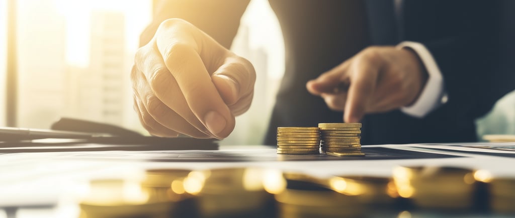 investment manager with gold coins and investing papers