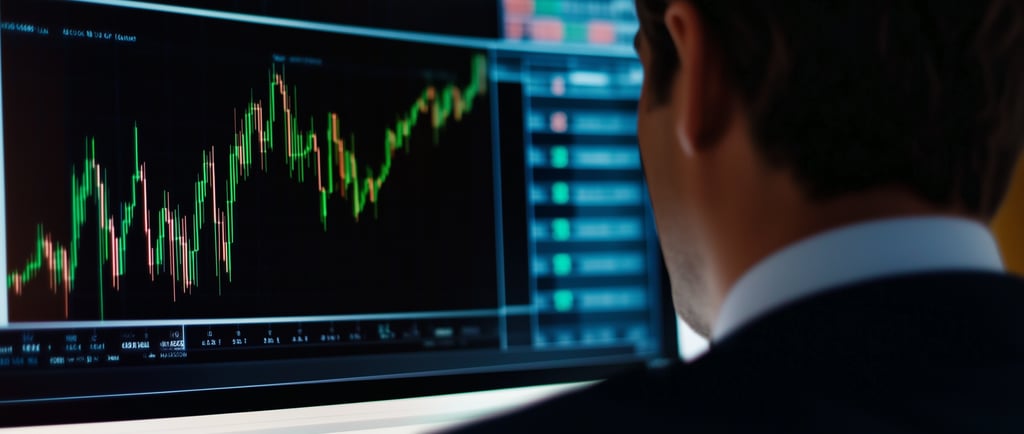 investor looking at candlestick charts and using margin