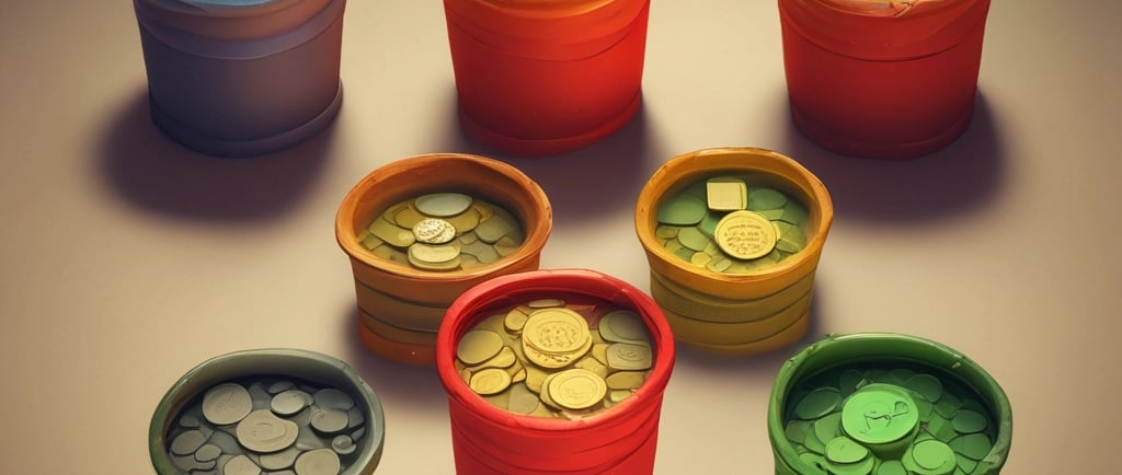Five small terracotta cups arranged on a dark surface.