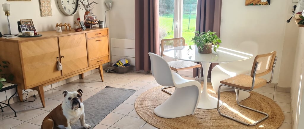 salon 70s chaise panton et table tulipe cesca