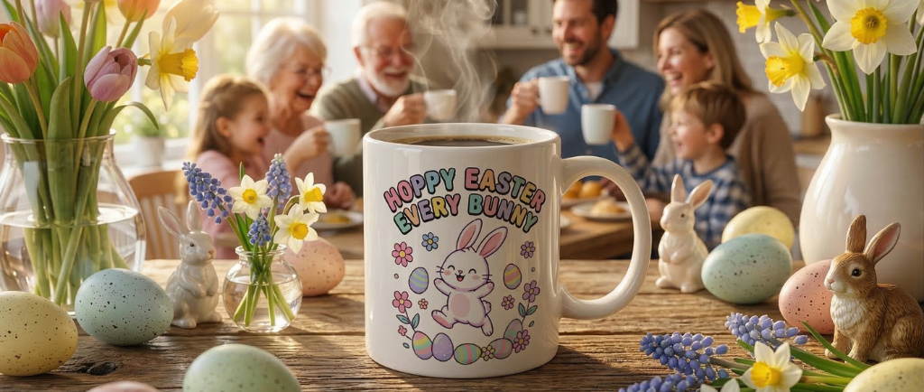 Hoppy Easter Every Bunny White Coffee Mug,Alex sylvestre Shop,Asylvestreshop