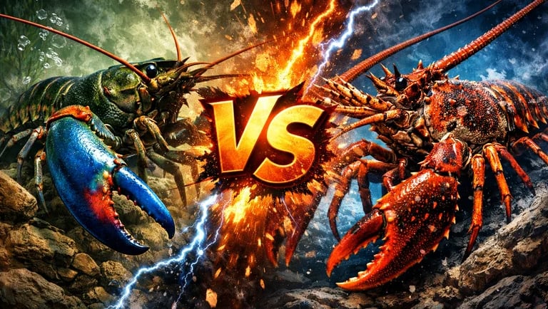 Perbandingan visual lobster air tawar Redclaw dan lobster laut untuk menu restoran