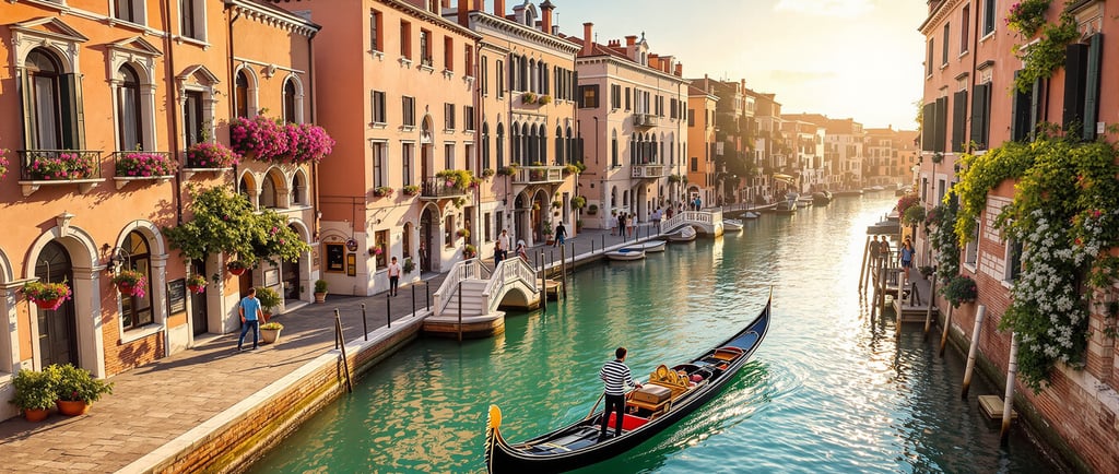 a gondola in a canal in Venice