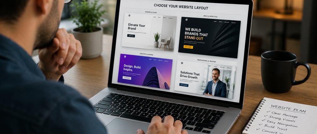  a man using a laptop choosing the best website templates