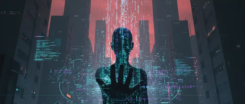 a person standing in front of a cityscape