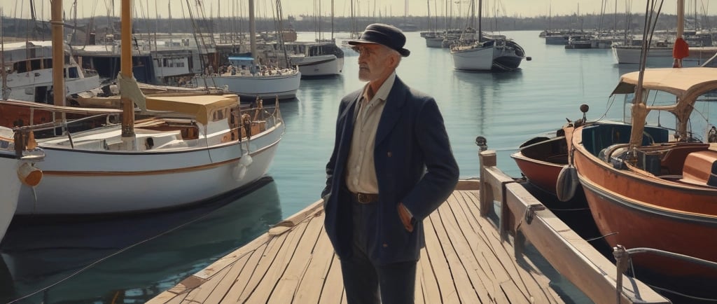 A beginner carefully cleaning a small boat on a sunny day by the dock.