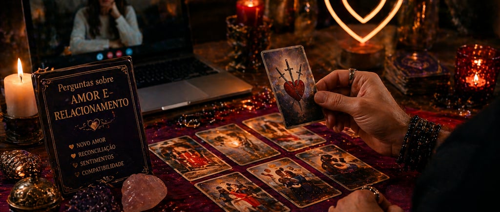 cartomante especializado em amor e relacionamento realizando leitura de tarot em consulta espiritual