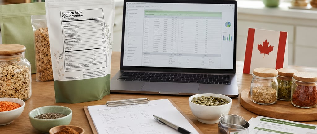 Canadian Nutrition Facts table, ingredients and product information prepared for nutrition analysis