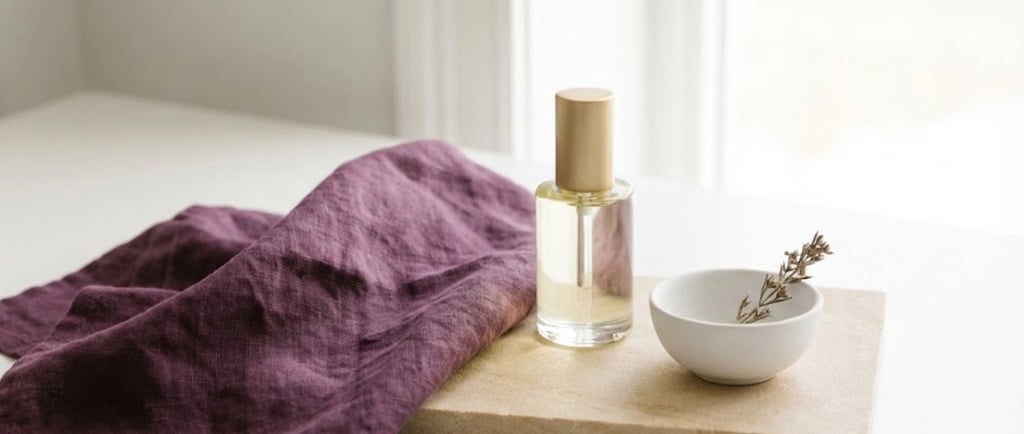 A minimalist and calming sand and plum-colored background representing gentle skincare routines for perimenopause.