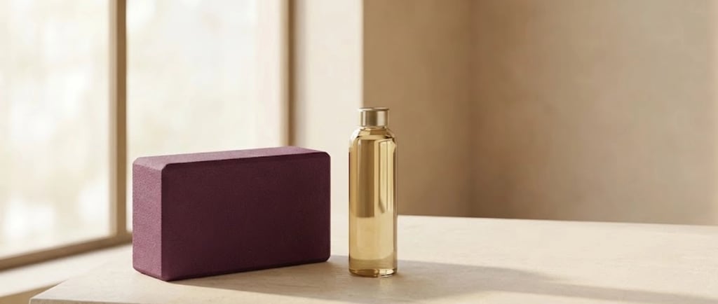 A minimalist and calming sand and plum-colored background representing strength and stability during perimenopause.