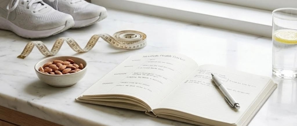 A woman managing her health by tracking perimenopause weight gain and sleep patterns.