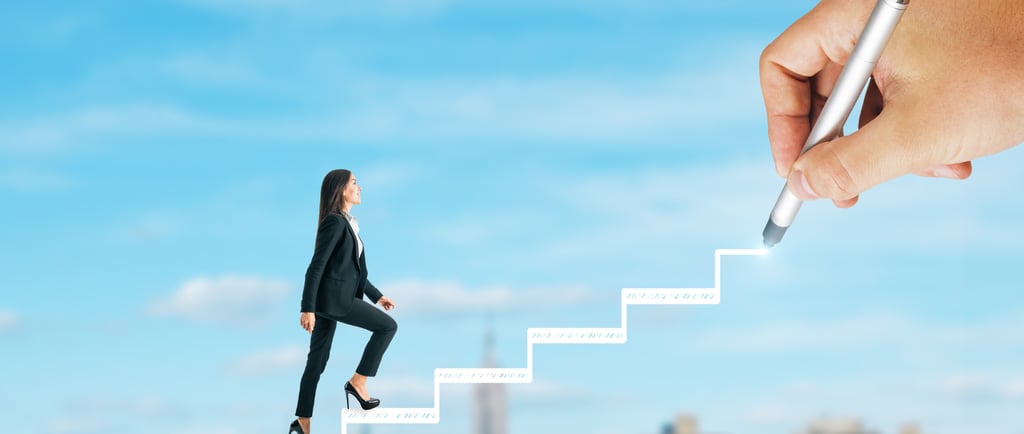 a person walking up stairs with a pen and a pen