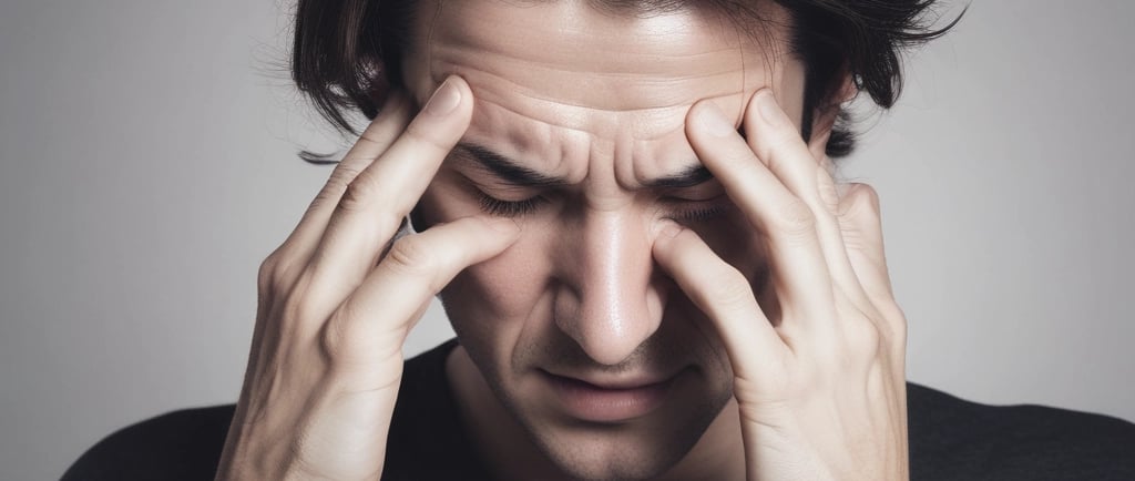 Close-up of a doctor gently examining a patient's ear in a softly lit, modern clinic.