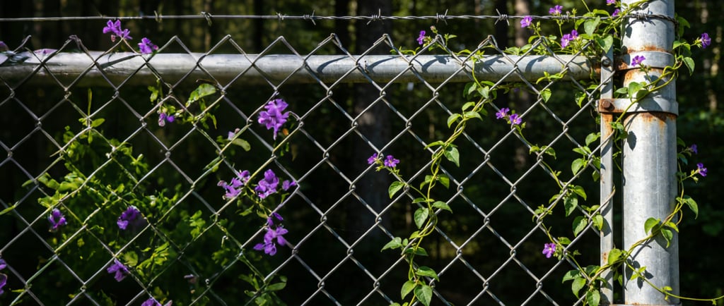 a fenced in fenced in area with flowers