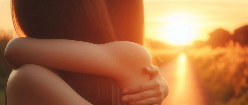 Dos personas abrazándose en un camino rural al atardecer, gesto de acogida y reconciliación.