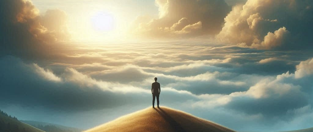 Persona de pie ante un horizonte abierto, con sensación de liberación y alivio interior.