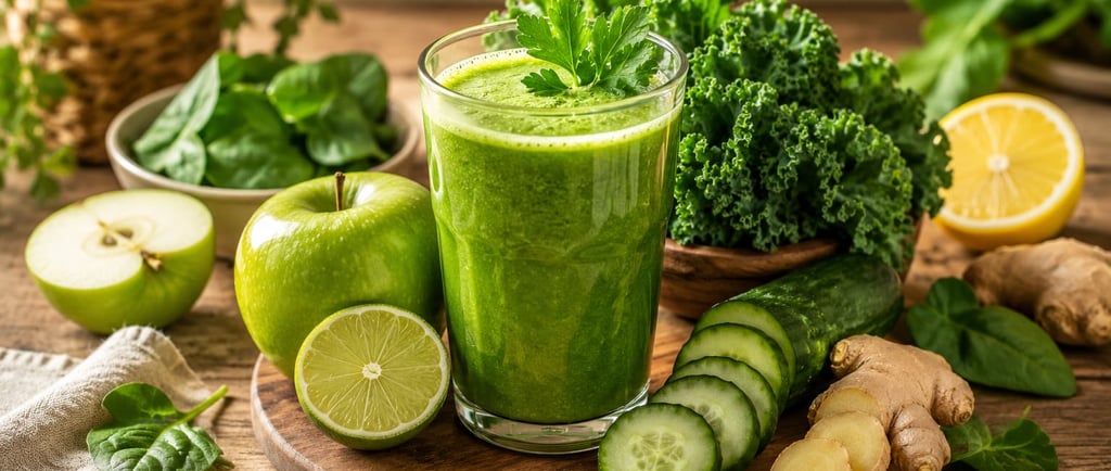 Suco verde nutritivo com ingredientes naturais