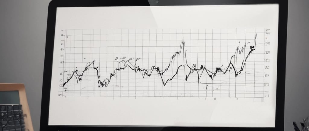 A detailed stock market chart displaying candlestick patterns and volume indicators on a computer screen.