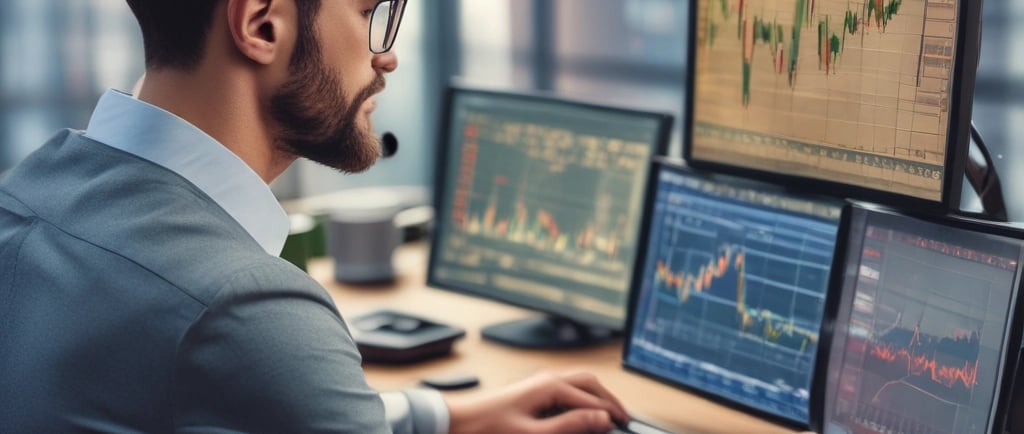 A clear stock market chart displaying candlestick patterns and volume indicators on a computer screen.