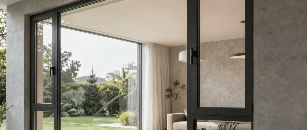 Floor to ceiling aluminium windows Hyderabad villa