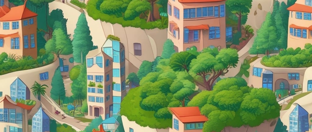 A futuristic car sitting on top of a lush green hillside