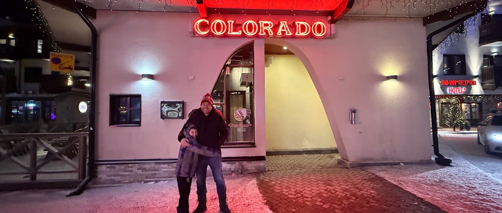 family outside colorado restaurant in ruka Finland
