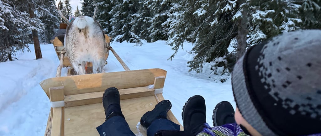 child reindeer riding in ruka finland