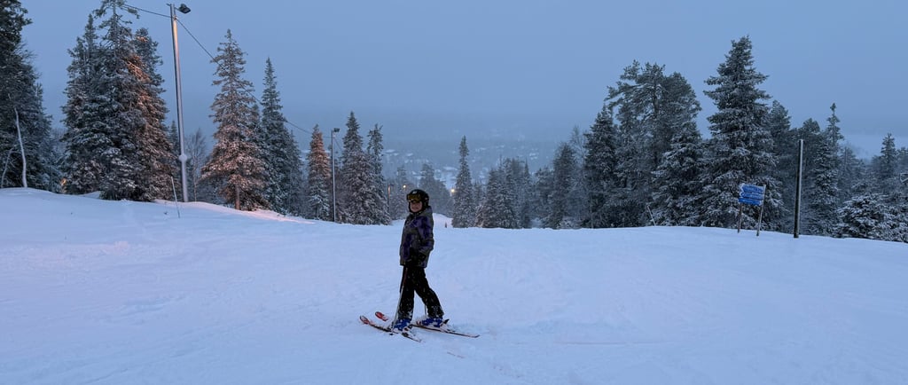 Family skiing in ruka valley finland