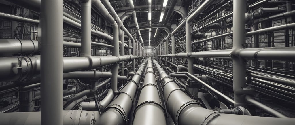 A close-up view of industrial pipe installation.