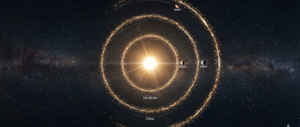 Map of the Solar System's Worldrivers with millions of glittering space habitats