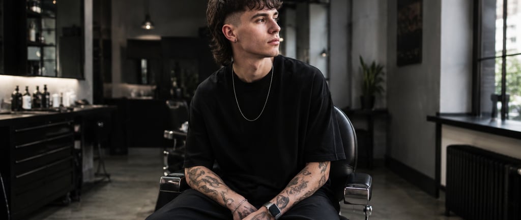 Modern mullet haircut at Werkroom Barbershop in Southsea, Portsmouth, styled by professional barber