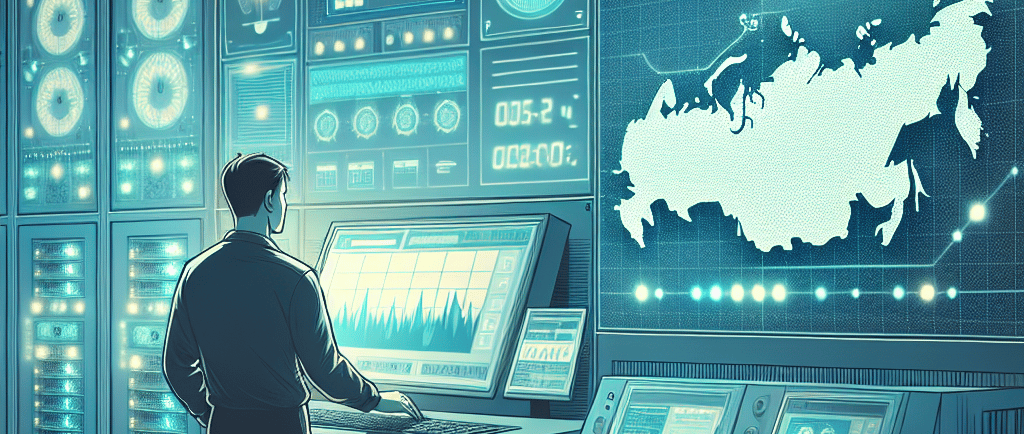 a man in a room with a laptop and a map Kazakhstan