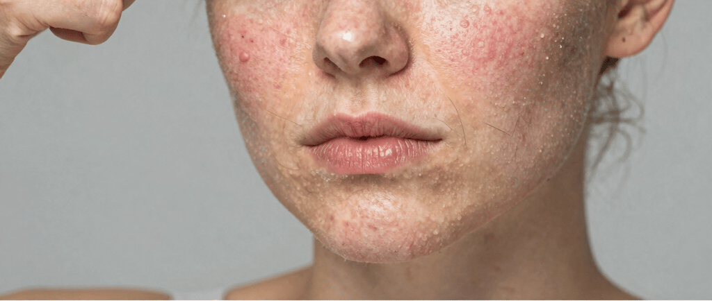 A young woman with freckles on her face