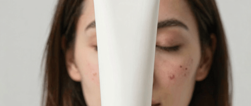 A young woman with freckles on her face