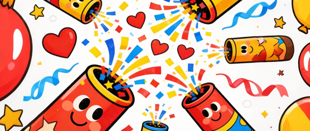 a group of cartoon characters with balloons and balloons