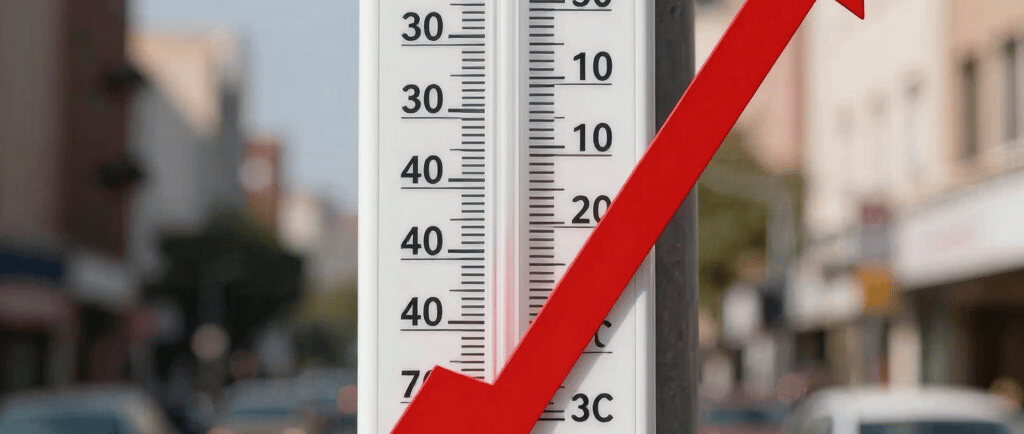 imagem de termometro de rua marcando 40 graus com uma flecha vermelha apontando para cima