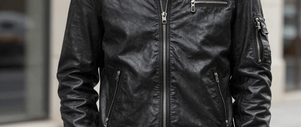 Young woman in bomber jacket leans against pillar