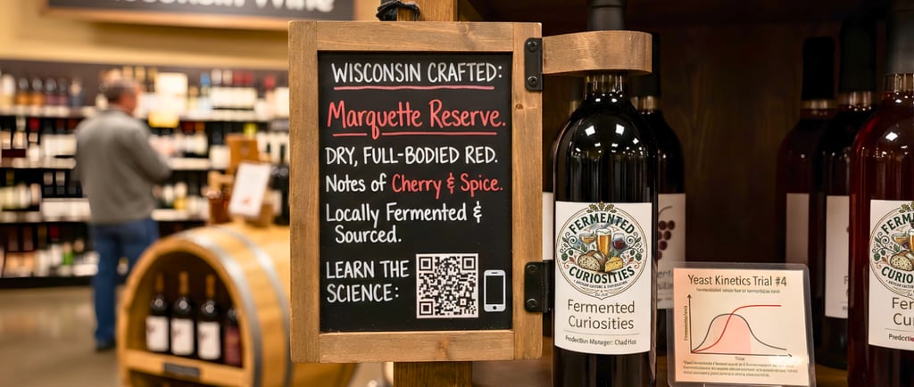 retail wine and spirits section with signage and qr code.