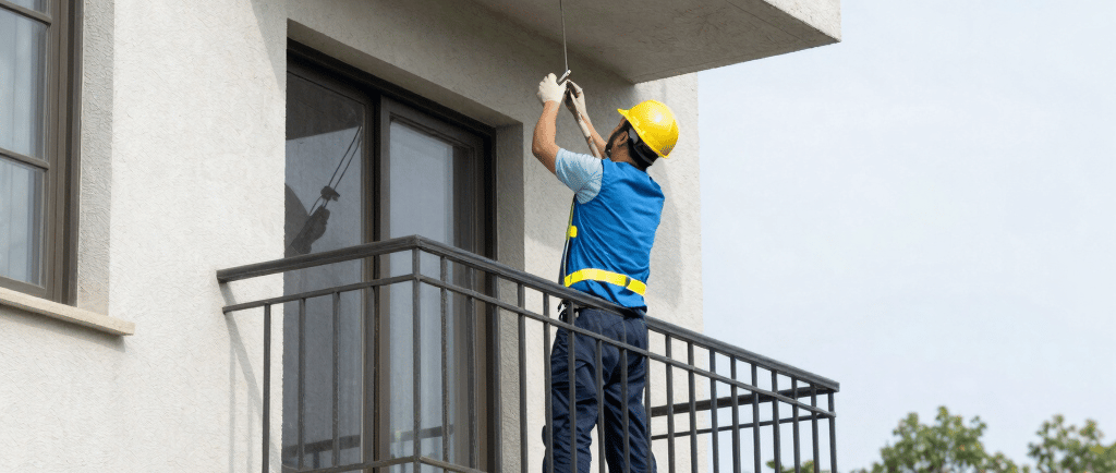 Modern building entrance at night with lights