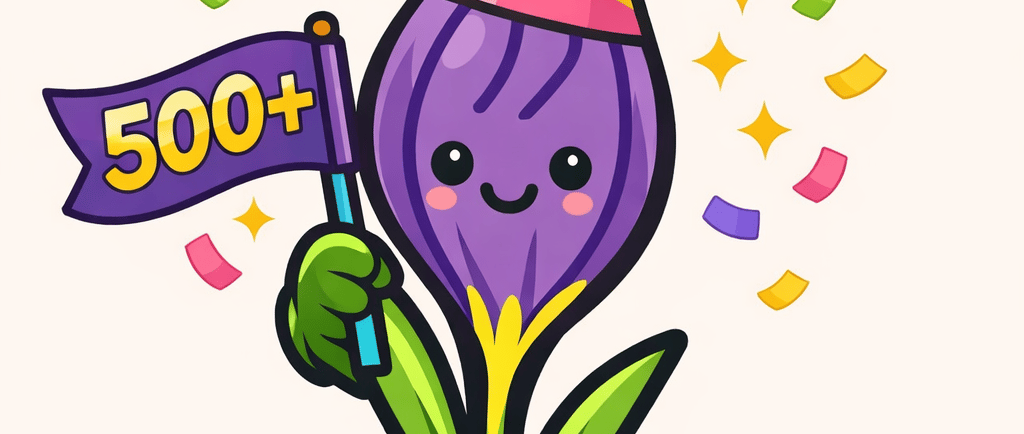 Budley crocus mascot celebrating 500 plus views for Walden Weekly