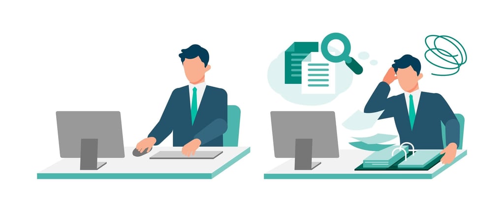 Illustration of two office workers side by side. 