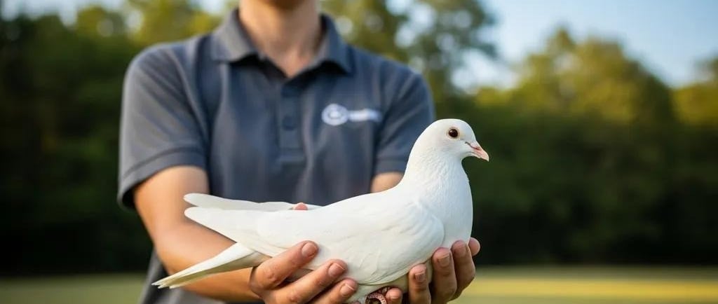 a woman holding a white dove in her hands