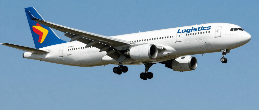 White Logistics cargo airplane landing.